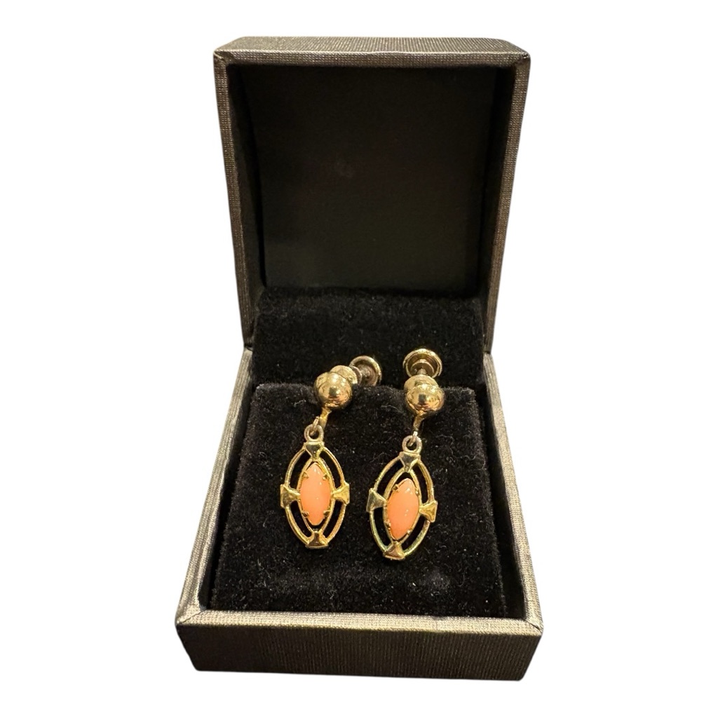 Sorrento 12k Gold Filled Screw Back Dangle Orange Stone Earrings. Jb6